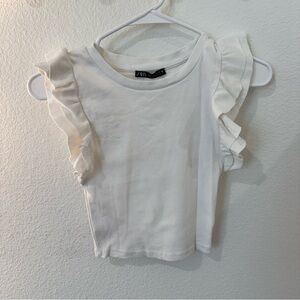 Zara White Ruffle Sleeve Top